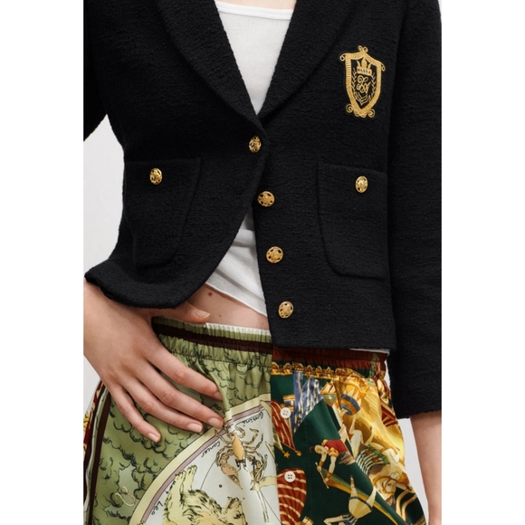 Rare zara limited edition textured tweed gold button blazer - Picture 6 of 11